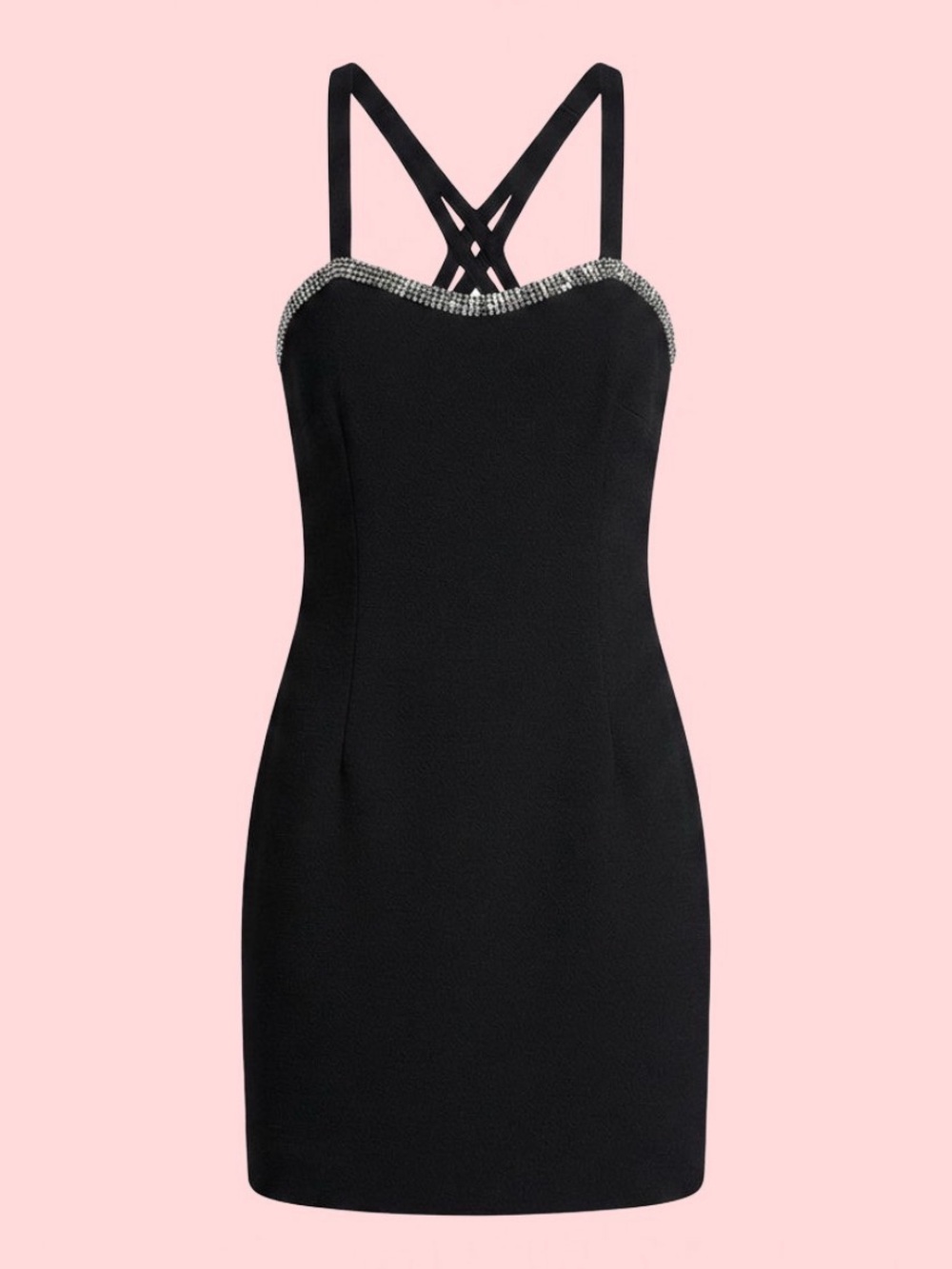 80s/90s Panoply Sparkly Black Strappy Cocktail Dress w Rhinestone Accents Sz M
